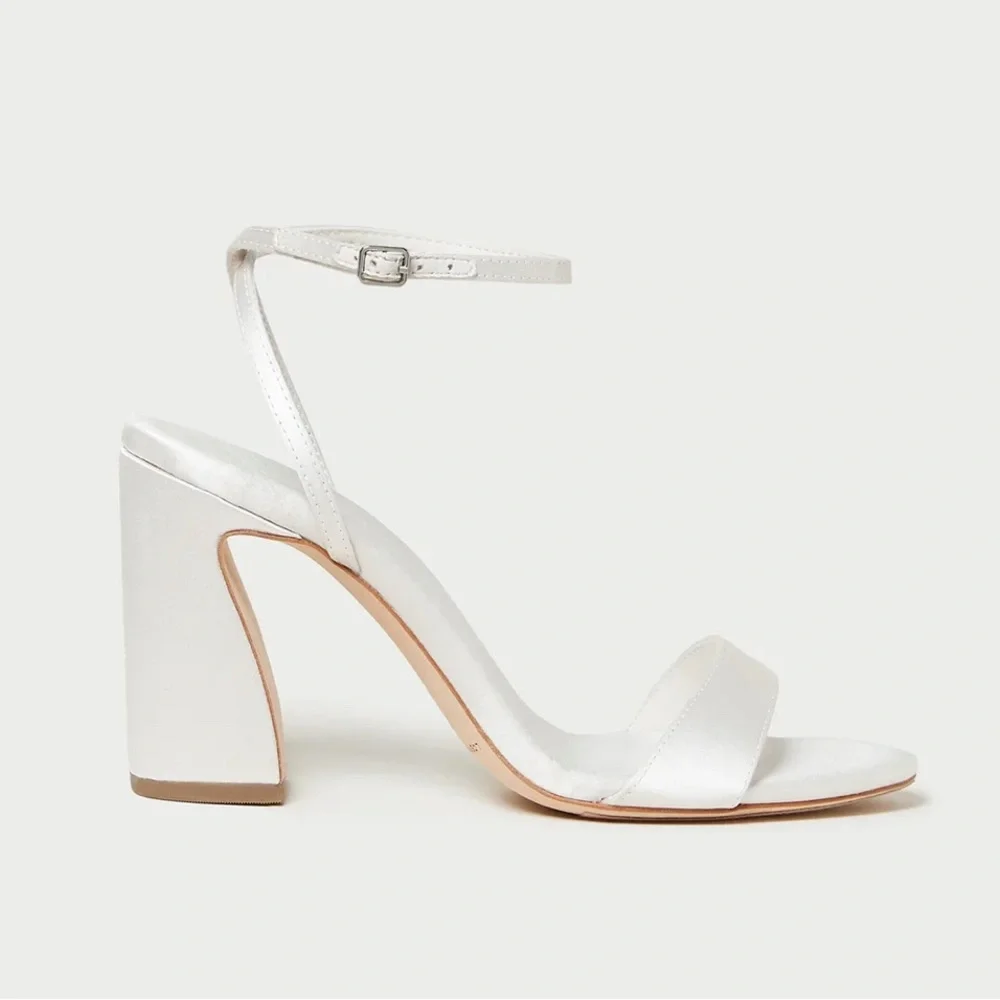 Loeffler Randall White Satin Block Heel Ankle-Strap Sandals